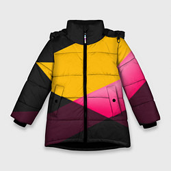 Куртка зимняя для девочки Желто-розовый дизайн на черном фоне, цвет: 3D-черный