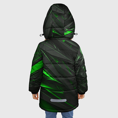 Зимняя куртка для девочки Черные объекты в зеленым свечением / 3D-Светло-серый – фото 4