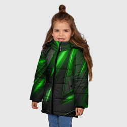 Куртка зимняя для девочки Черные пластины с зеленым свечением, цвет: 3D-светло-серый — фото 2