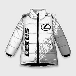 Куртка зимняя для девочки Lexus speed на светлом фоне со следами шин: надпис, цвет: 3D-черный
