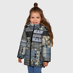 Куртка зимняя для девочки Серо-оливковый паттерн в народном русском стиле, цвет: 3D-черный — фото 2