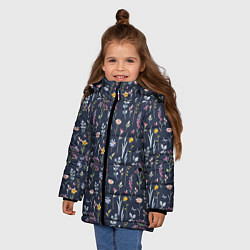 Куртка зимняя для девочки Акварельная цветочная полянка, цвет: 3D-черный — фото 2