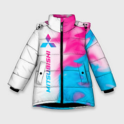 Куртка зимняя для девочки Mitsubishi neon gradient style: по-вертикали, цвет: 3D-черный