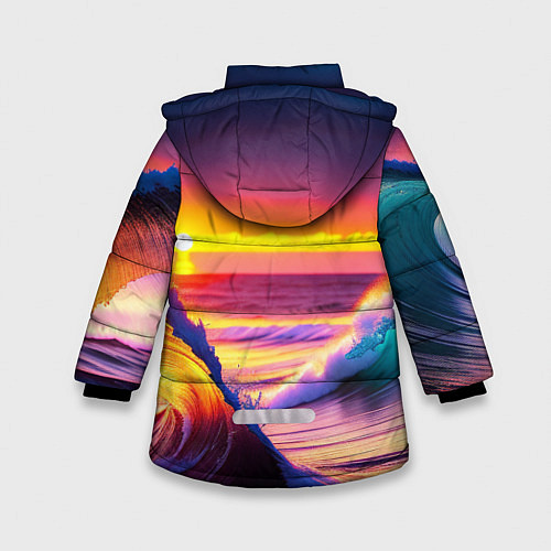 Зимняя куртка для девочки Волны на закате / 3D-Светло-серый – фото 2