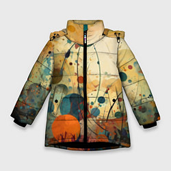 Куртка зимняя для девочки Абстрактная гранжевая композиция с пятнами: арт не, цвет: 3D-черный