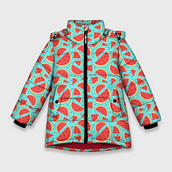 Куртка зимняя для девочки Летний паттерн с арбузами, цвет: 3D-красный