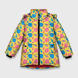 Куртка зимняя для девочки Летний паттерн с ракушками, цвет: 3D-красный