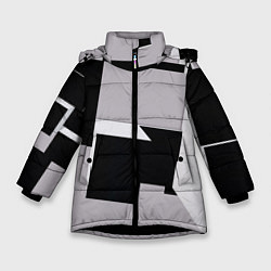 Куртка зимняя для девочки Белые и чёрные кубы в геометрии, цвет: 3D-черный