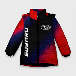 Куртка зимняя для девочки Subaru красный карбон, цвет: 3D-черный