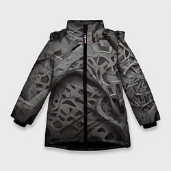 Куртка зимняя для девочки Лунный пейзаж, цвет: 3D-черный