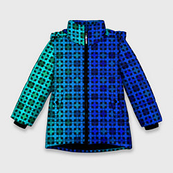 Куртка зимняя для девочки Сине-зеленый геометрический узор, цвет: 3D-черный