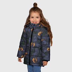 Куртка зимняя для девочки Темно-синие цветы, цвет: 3D-светло-серый — фото 2