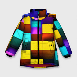 Куртка зимняя для девочки Тетрис: вид сверху, цвет: 3D-красный