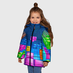 Куртка зимняя для девочки Падающие сверху блоки тетриса, цвет: 3D-красный — фото 2