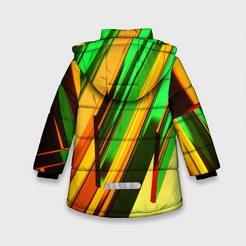 Зимняя куртка для девочки Зелёные и оранжевые пластины / 3D-Красный – фото 2