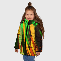 Куртка зимняя для девочки Зелёные и оранжевые пластины, цвет: 3D-красный — фото 2