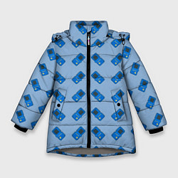 Куртка зимняя для девочки Синяя консоль тетрис, цвет: 3D-светло-серый