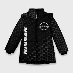 Куртка зимняя для девочки Nissan карбоновый фон, цвет: 3D-черный