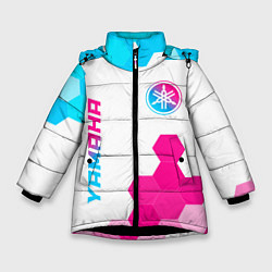 Куртка зимняя для девочки Yamaha neon gradient style: надпись, символ, цвет: 3D-черный