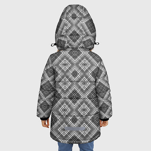 Зимняя куртка для девочки Геометрический узор черно белые ромбы / 3D-Светло-серый – фото 4