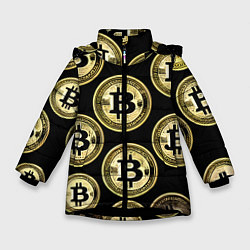 Куртка зимняя для девочки Монеты биткоина, цвет: 3D-черный