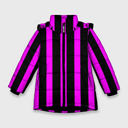 Куртка зимняя для девочки В полоску черного и фиолетового цвета, цвет: 3D-черный