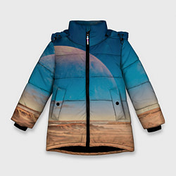 Куртка зимняя для девочки Пустыня и очертания планеты, цвет: 3D-черный