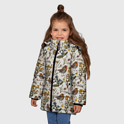 Куртка зимняя для девочки Птицы малиновки и зверобой, цвет: 3D-черный — фото 2