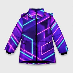 Куртка зимняя для девочки Светящиеся разноцветные полосы, цвет: 3D-черный