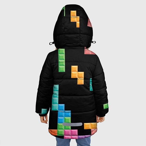 Зимняя куртка для девочки Тетрис падающие блоки / 3D-Светло-серый – фото 4