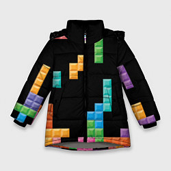Куртка зимняя для девочки Тетрис падающие блоки, цвет: 3D-светло-серый