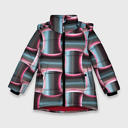 Куртка зимняя для девочки Множество полурозовых изогнутых четырёхугольников, цвет: 3D-красный