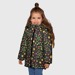 Куртка зимняя для девочки Листочки и звёзды, цвет: 3D-черный — фото 2