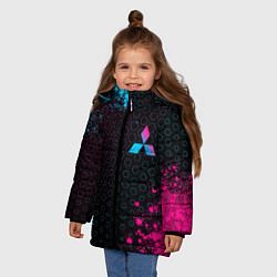 Куртка зимняя для девочки Mitsubishi - neon gradient: надпись, символ, цвет: 3D-черный — фото 2