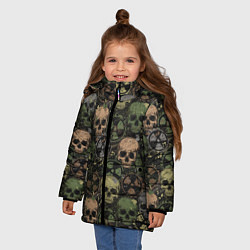 Куртка зимняя для девочки Черепа со знаками радиактивности, цвет: 3D-светло-серый — фото 2
