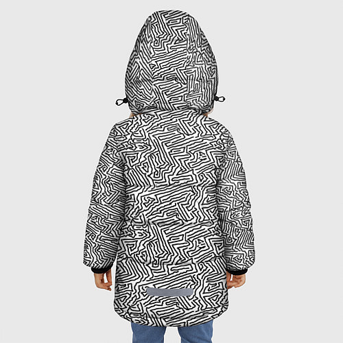 Зимняя куртка для девочки Абстрактный фон органических линий / 3D-Светло-серый – фото 4