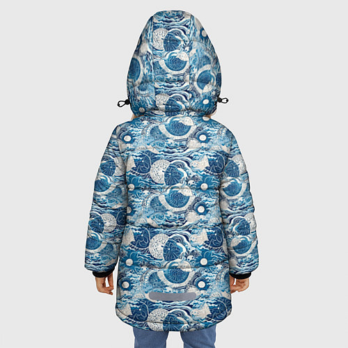Зимняя куртка для девочки Волны паттерн / 3D-Светло-серый – фото 4
