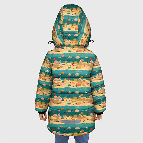 Зимняя куртка для девочки Пляж море и ракушки / 3D-Светло-серый – фото 4