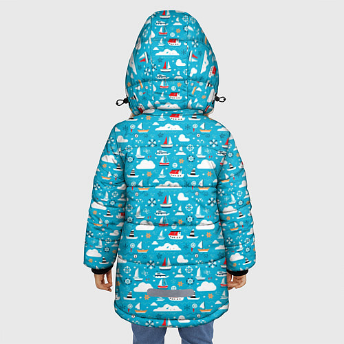 Зимняя куртка для девочки Кораблики и облака / 3D-Светло-серый – фото 4