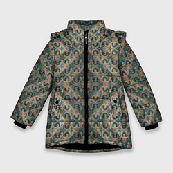 Куртка зимняя для девочки Зелено-золотые ромбы, цвет: 3D-черный
