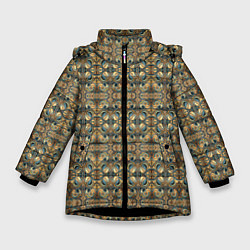 Куртка зимняя для девочки Обтекаемый узор в стиле Артдеко, цвет: 3D-черный