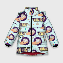 Куртка зимняя для девочки Королева - надпись с алмазом и звездами, цвет: 3D-красный