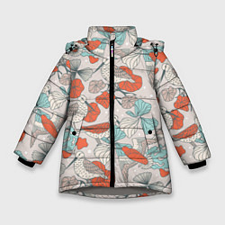 Куртка зимняя для девочки Птички и маки, цвет: 3D-светло-серый