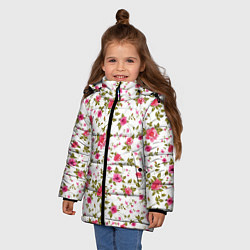 Куртка зимняя для девочки Розовые цветы на белом фоне, цвет: 3D-черный — фото 2