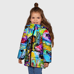 Куртка зимняя для девочки Маскировка хамелеона на фоне ярких красок, цвет: 3D-черный — фото 2