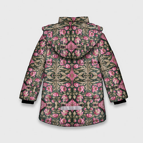 Зимняя куртка для девочки Серо-розовый средневековый паттерн / 3D-Светло-серый – фото 2