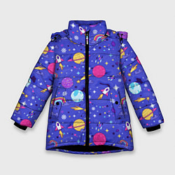 Куртка зимняя для девочки Планеты и кометы, цвет: 3D-черный