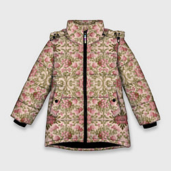Куртка зимняя для девочки Розовые цветы и вензеля, цвет: 3D-черный