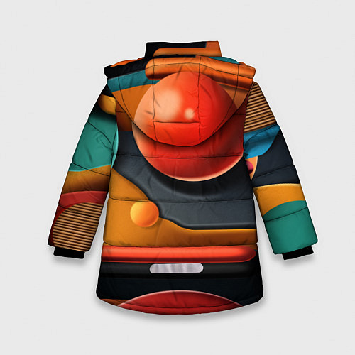 Зимняя куртка для девочки Геометрия фигур / 3D-Красный – фото 2
