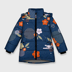 Куртка зимняя для девочки Орнамент японского кимоно, цвет: 3D-светло-серый
